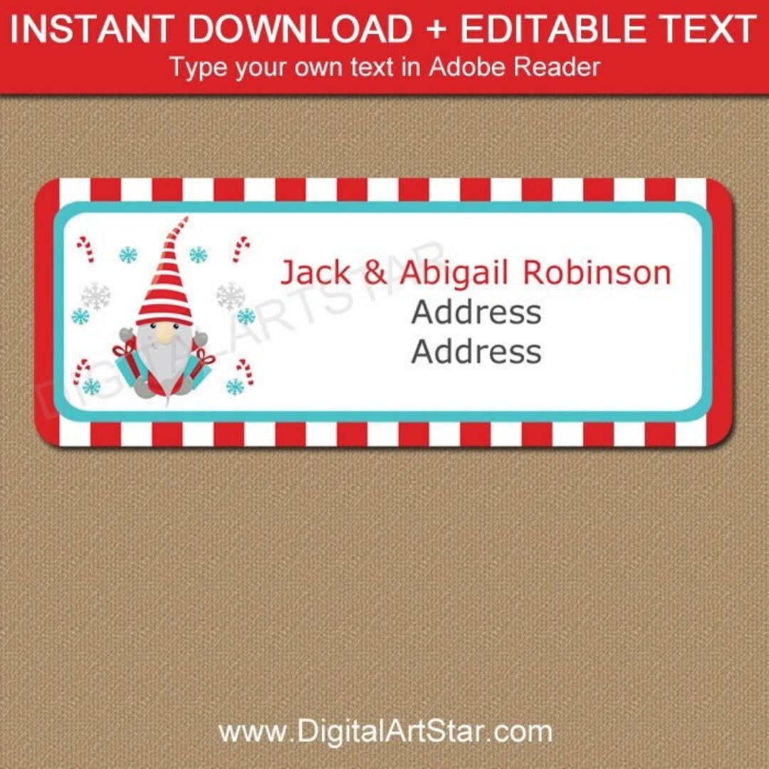 Editable Christmas Address Labels - Gnome in Wreath