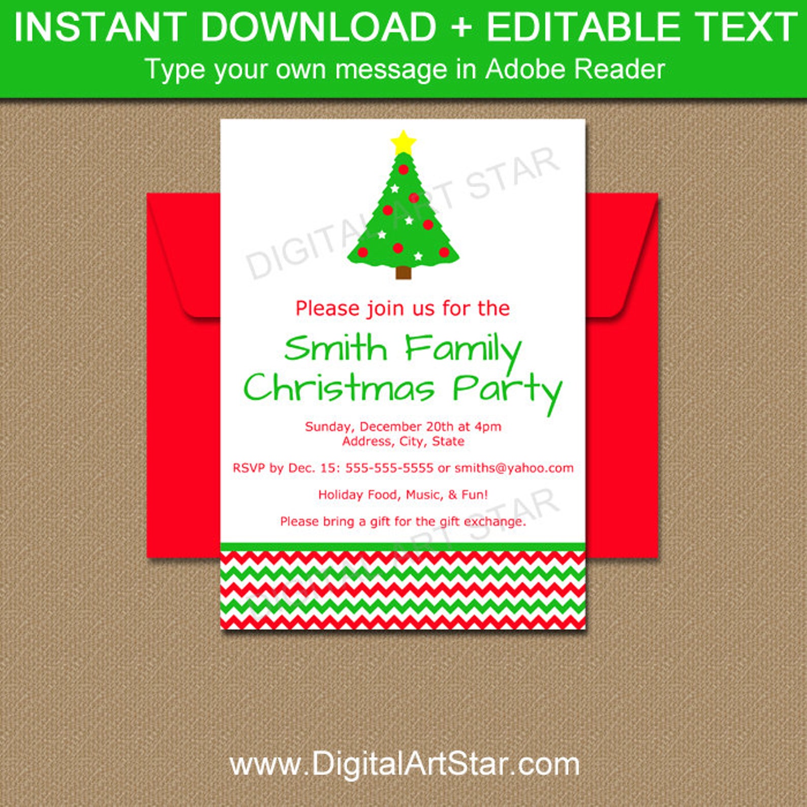 Christmas Tree Invitations EDITABLE Chevron Holiday - Etsy