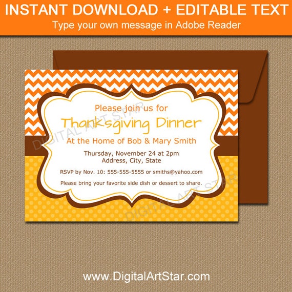 PRINTABLE Thanksgiving Dinner Invitation - Editable Fall Invitations - Fall Signs Fall Decor - Thanksgiving Signs - Thanksgiving Invites T1 Il_570xn