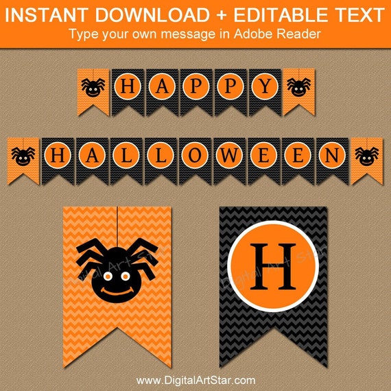 Halloween Banner Printable Halloween Party Decor Spider - Etsy