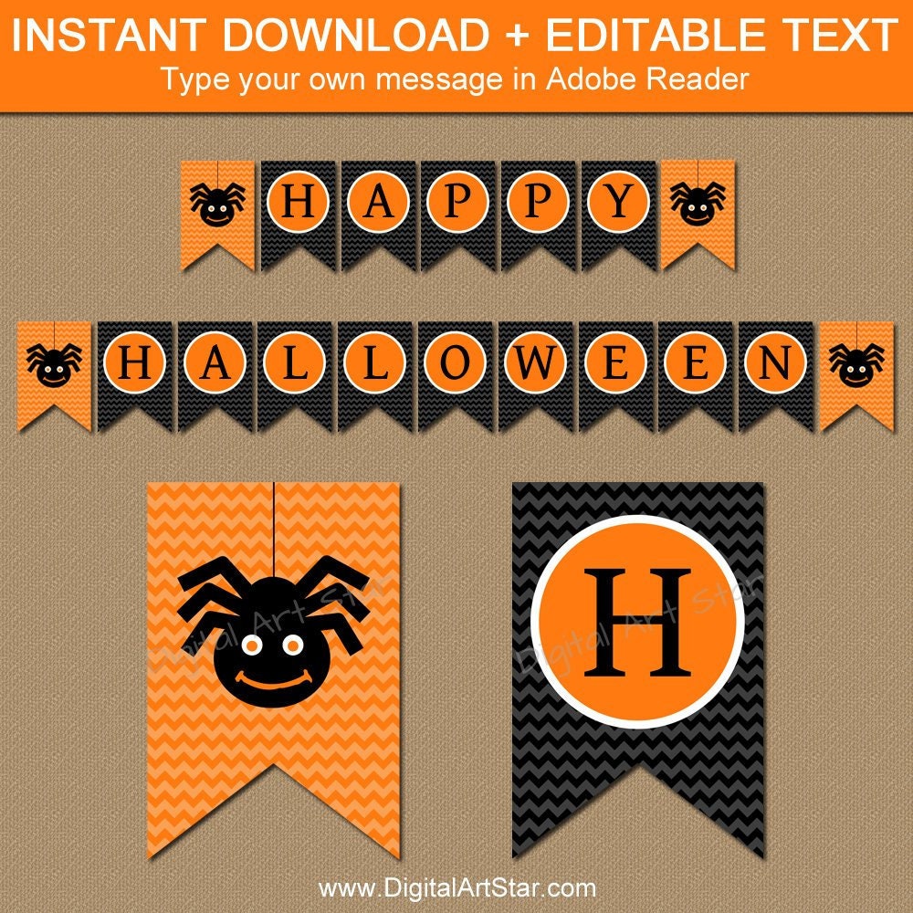 Halloween Banner Printable Halloween Party Decor Spider - Etsy