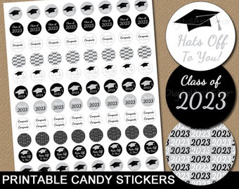 2023 Graduation Candy Stickers Black and Silver High School Graduation Party Favors Party Ideas PRINTABLE Graduation Candy Labels G2