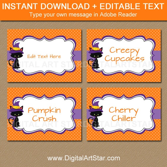 Kids Halloween Printable Buffet Cards, Kids Halloween Labels, Cute  Halloween Tent cards, DIY Food Labels, Girl Halloween Candy Buffet Labels  by Digital Art Star | Catch My Party