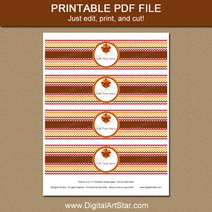 Thanksgiving Water Bottle Labels Printable Template, Turkey Water ...