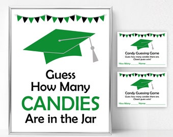 Green Graduation Game for Party, Graduation Candy Guessing Game Cards Printable, Guess How Many Candies Are in the Jar Sign Template G7