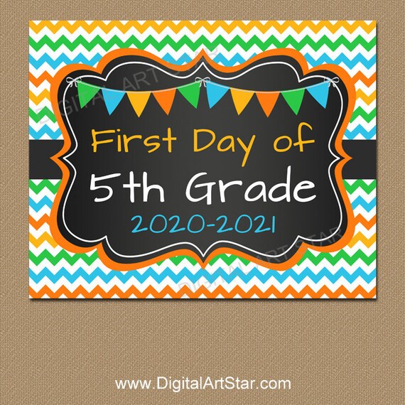First Day of 5th Grade Sign, Printable Back to School Sign Instant Download, 1st Day of School Chalkboard Sign, Teacher Sign for Door S1 Il_570xn
