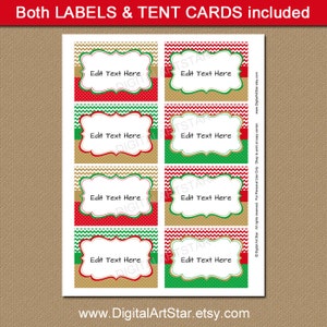 Printable EDITABLE Christmas Food Labels Red Green Gold Chevron Candy Buffet Labels Holiday Tent Cards, Place Cards INSTANT DOWNLOAD image 2