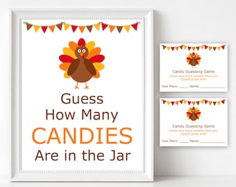 Thanksgiving Candy Guessing Game Printable, Guess How Many Candies, Thanksgiving Candy Game, Candy Guess Game Cards, Thanksgiving Ideas T2