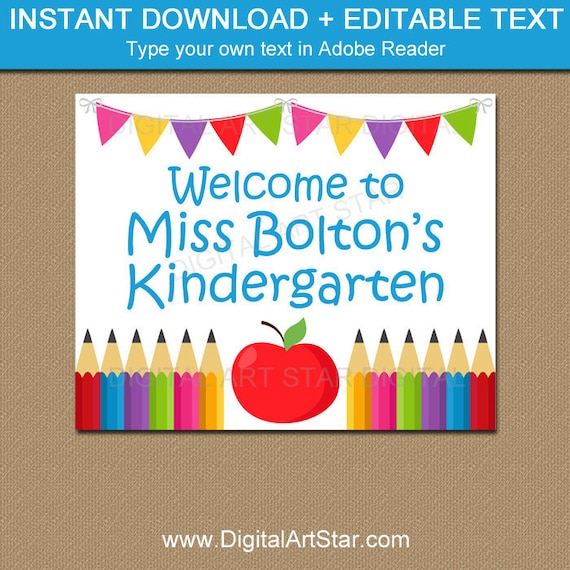 Welcome to Kindergarten Sign, Teacher Sign Personalized for Door, Teacher Sign for Classroom, EDITABLE First Day of Kindergarten Sign S3 Il_570xn