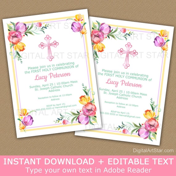 Invitations Printable First Communion invitation Custom 1st communion