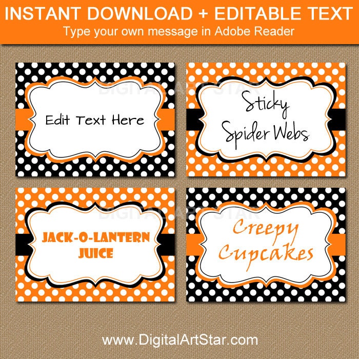 EDITABLE Halloween Buffet Card Printable Labels Halloween | Etsy