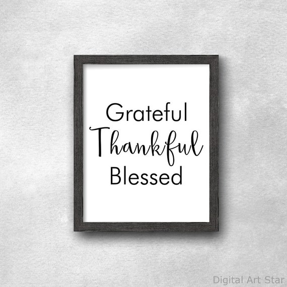 Word Wall Art Grateful Thankful Blessed, Black and White Sign for Home