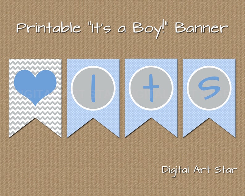 Boy Baby Shower Decorations, Baby Boy Shower Banner, PRINTABLE Banner, Baby Shower Photo Prop, Its a Boy Banner, Blue Gray Baby Shower BB1 image 1