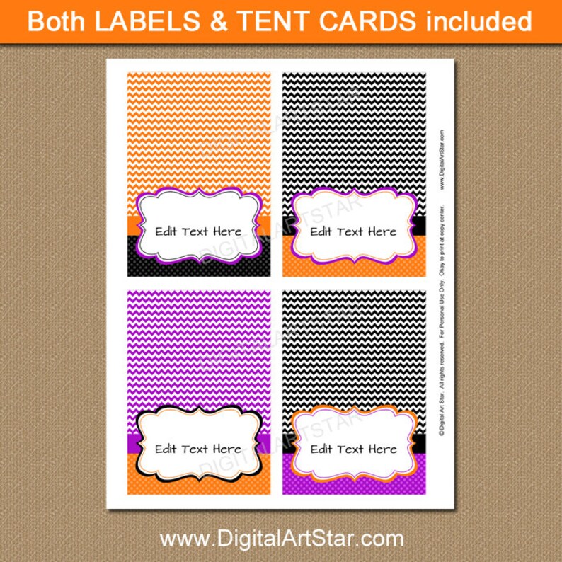 ÉDITABLES Halloween Chevron Food Labels, Printable Buffet Cards, Halloween Tent cards, DIY Candy Buffet Labels Halloween Labels INSTANT image 3