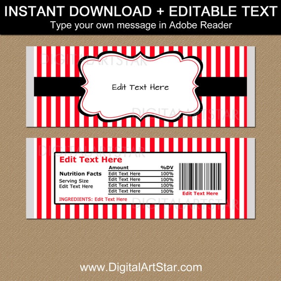 Red and Black Candy Bar Wrappers Template, Candy Wrappers Birthday, Candy Bar Wrappers Thank You, Baby Shower Printables, Party Ideas B3 Il_570xn