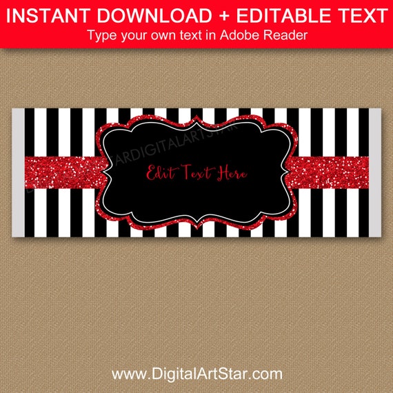 Black and White Birthday Candy Bar Wrapper Template, Black and Red Chocolate Wrapper Printable, Candy Bar Labels, Adult Birthday Favors B4 Il_570xn