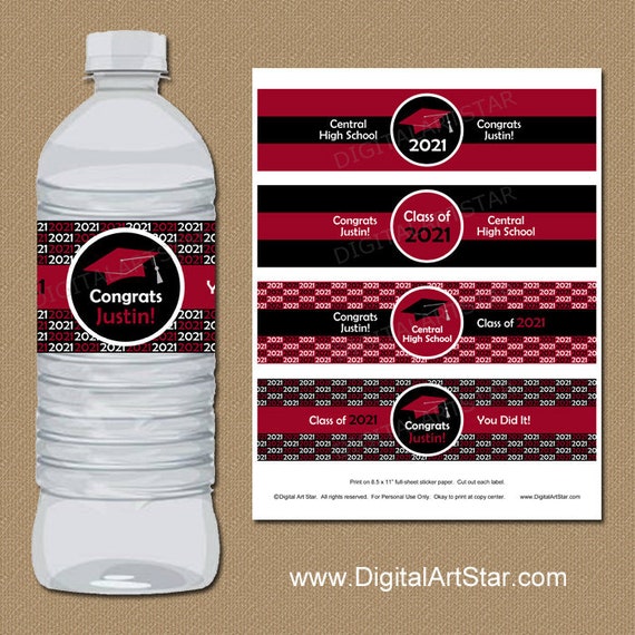 Crimson Water Bottle Labels Graduation, Crimson Graduation Party Decorations, High School Graduation Water Bottle Wraps, Party Ideas G1 Il_570xn