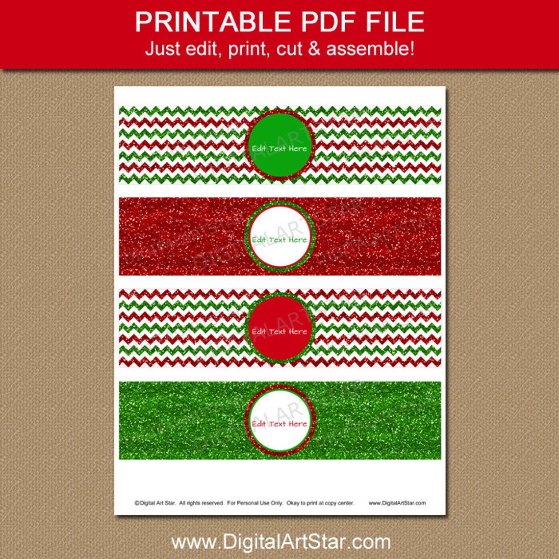 Christmas Water Bottle Label Template Christmas Favors - Etsy