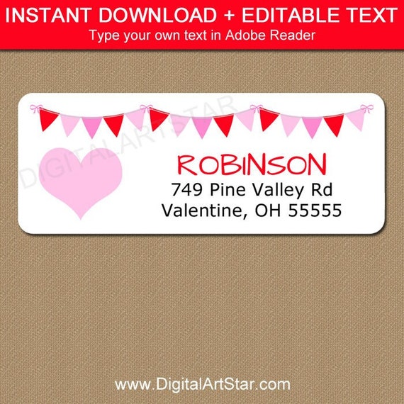Printable Valentine Address Labels, Editable Valentine Address Labels Template, Pink Heart
