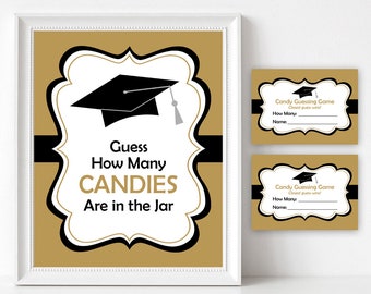 Gold and Black Graduation Game 2024, Guess How Many Candies Are in the Jar, High School Graduation Party Game, College Graduation Game G1