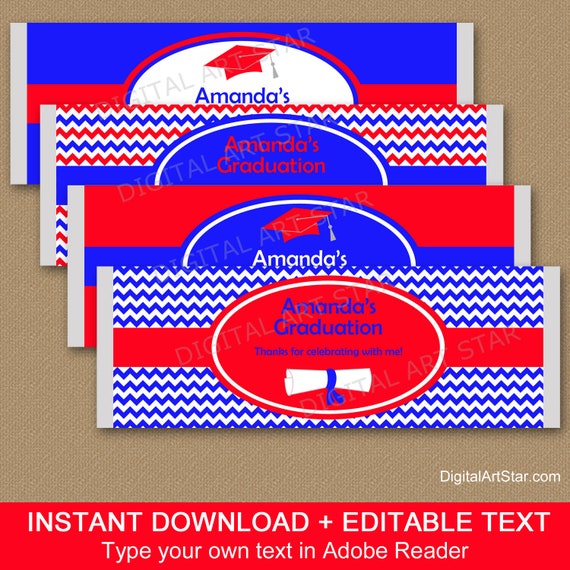 Red and Blue Graduation Candy Bar Wrapper Template, College Graduation Favors 2021, Chocolate Bar Wrapper Template Graduation Printable G3 Il_570xn