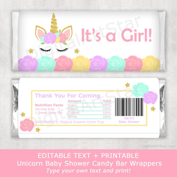 Unicorn Baby Shower Favors Tag Template, Printable Shower Thank