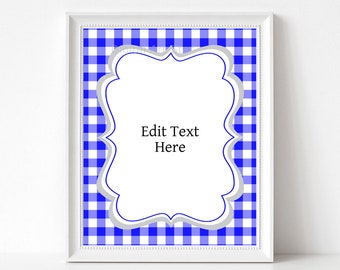 Blue Gingham Sign Decor, Blue Birthday Sign Printable, Editable Sign Template, Front Door Sign, Welcome Sign, Home Decor, Instant Download