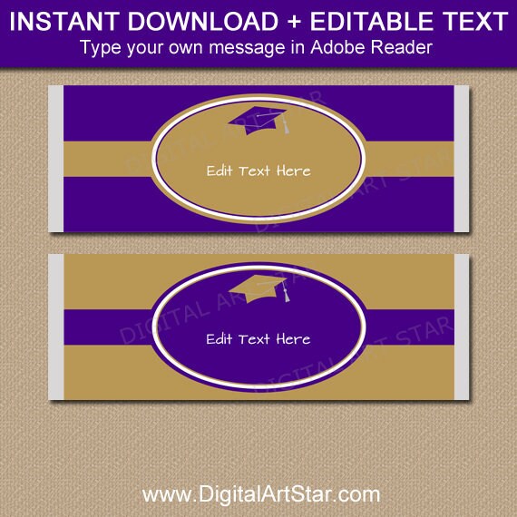 Purple and Gold Graduation Party Favors, Candy Wrappers Graduation, Candy Bar Labels, Chocolate Bar Wrappers, Candy Bar Wrapper Template G5 Il_570xn