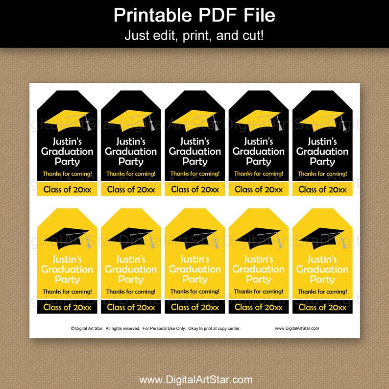 Black and Yellow Graduation Tags for Favors 2024 Graduation Thank You Tags Graduation Gift Tags Printable Editable Party Favor Tags G1 image 2