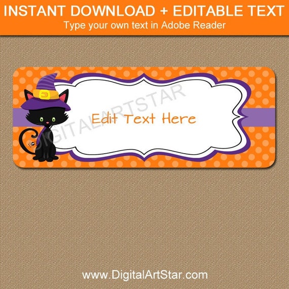 Halloween Address Labels - Printable Halloween Return Address Label - Halloween Gift Tag Stickers - Party Favor Labels - Halloween Cat Label Il_570xn