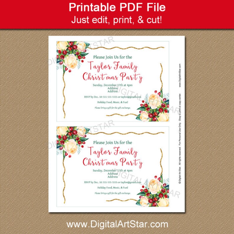 Christmas Invitation, Holiday Invitation Printable, Elegant Christmas Invitation Instant Download, Christmas Baby Shower Invite Template C6 image 2