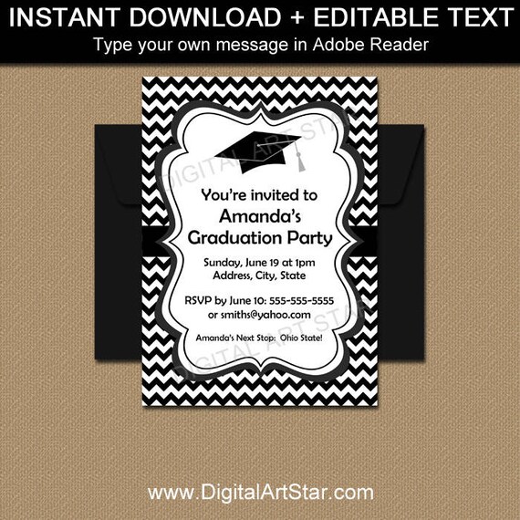 Graduation Announcement Template Black And White Invitation High School Graduation Invitation Cards Instant Download Invitation 2020 G3 By Digital Art Star Catch My Party