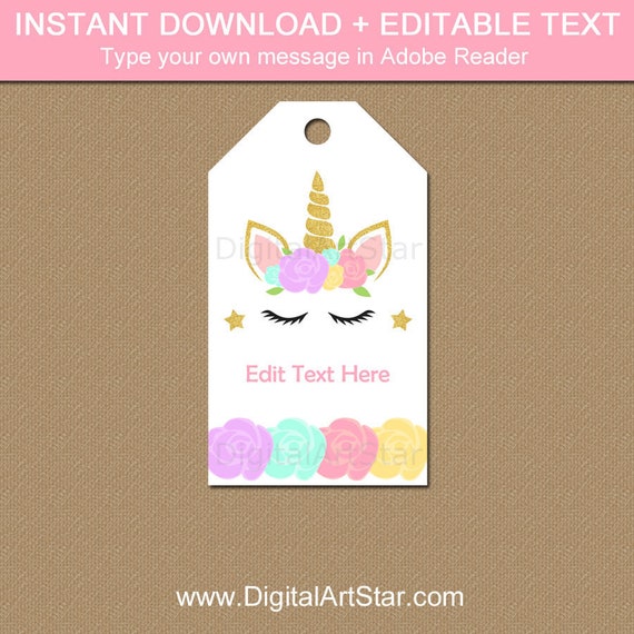 unicorn thank you tags printable editable birthday tags unicorn party favor tags 1st birthday gift tags girl birthday party theme u4 by digital art star catch my party