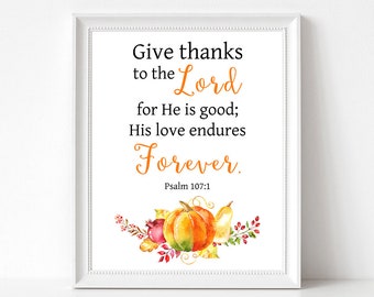 Fall Wall Art Printable, Bible Verse Wall Art, Scripture Art Print Psalm 107, Autumn Art Download, Thanksgiving Decor, Pumpkin Art Print