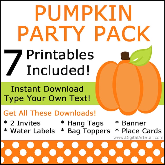 Pumpkin Party Printables, Halloween Party Pack, Pumpkin Baby Shower Invitation, Water Bottle Labels, Little Pumpkin Baby Shower Theme BB7 Il_570xn