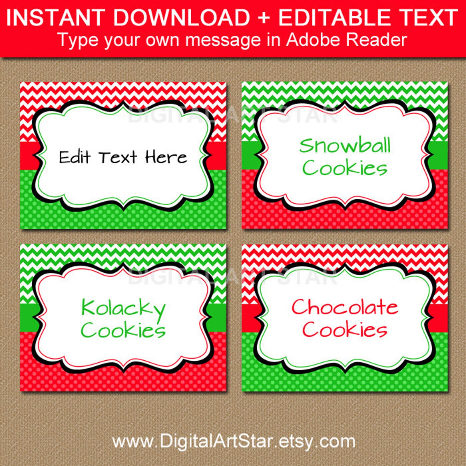 Printable Christmas Food Cards Buffet Cards Labels Tent - Etsy