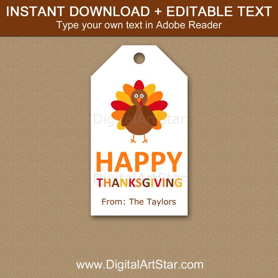 Happy Thanksgiving Gift Tags Personalized - Printable Thanksgiving Tag Template - Thanksgiving Favor Tag - Thanksgiving Hang Tags Editable Il_570xn