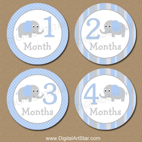 Elephant Monthly Milestone Stickers - Printable Onepiece Stickers ...