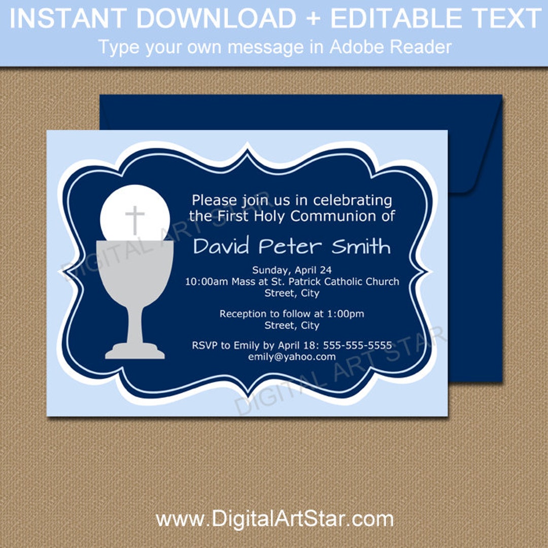 First Communion Invitation Template 1st Communion Invitation Etsy