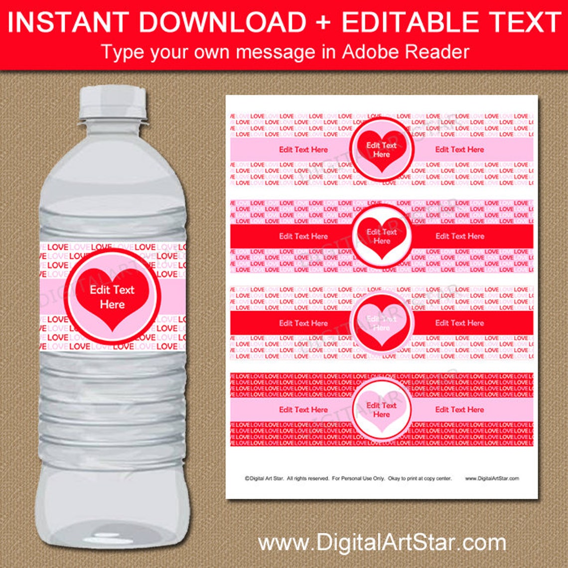 Valentine's Day Water Bottle Labels Valentine Decor Etsy