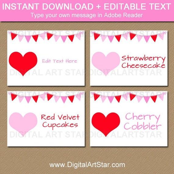 Valentine Label Stickers, Valentine Place Cards, Valentine Food Cards, Valentines Day Labels, Name Tags Printable Labels, Editable Labels V4 Il_570xn