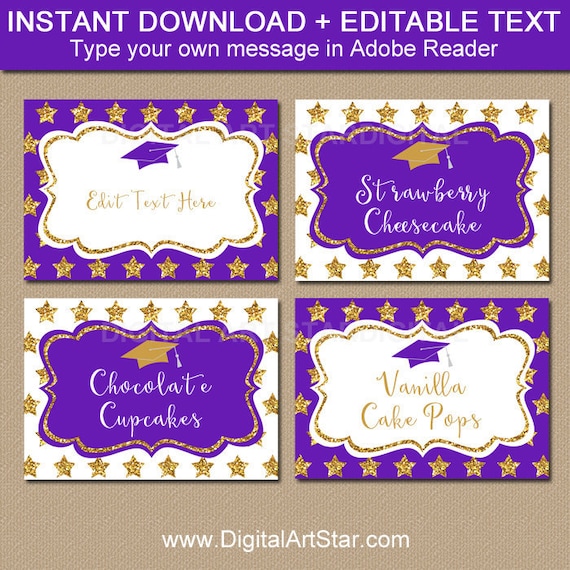 Purple and Gold Graduation Printable Labels Download, Candy Buffet Labels Graduation, Place Cards, Editable Food Tent Cards, Name Cards G10 Il_570xn