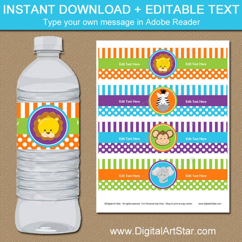 Jungle Water Bottle Labels Jungle Baby Shower Decorations Etsy