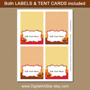 Printable Thanksgiving Food Tags Turkey Labels, EDITABLE Thanksgiving Buffet Cards, Thanksgiving Buffet Labels Thanksgiving Place Cards T1 image 3