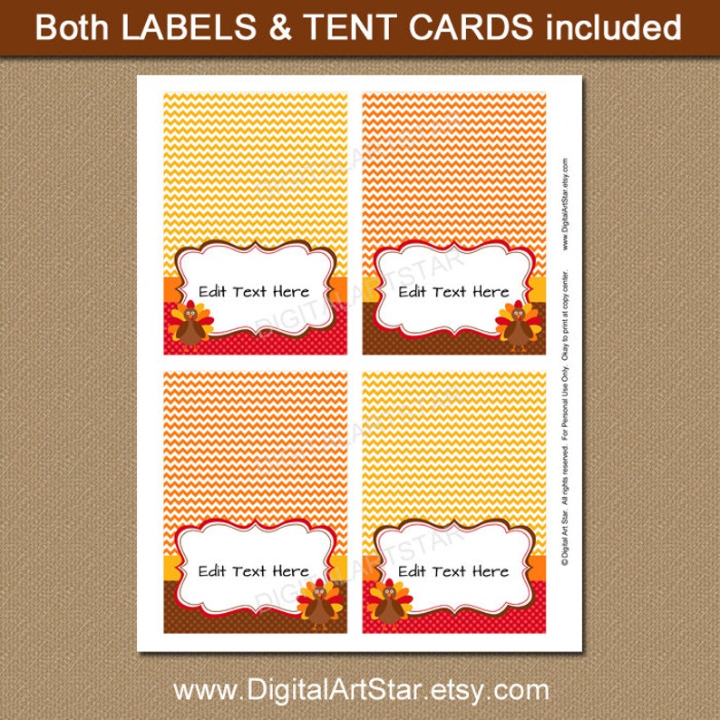 Printable Thanksgiving Food Tags Turkey Labels, EDITABLE Thanksgiving Buffet Cards, Thanksgiving Buffet Labels Thanksgiving Place Cards T1 image 3