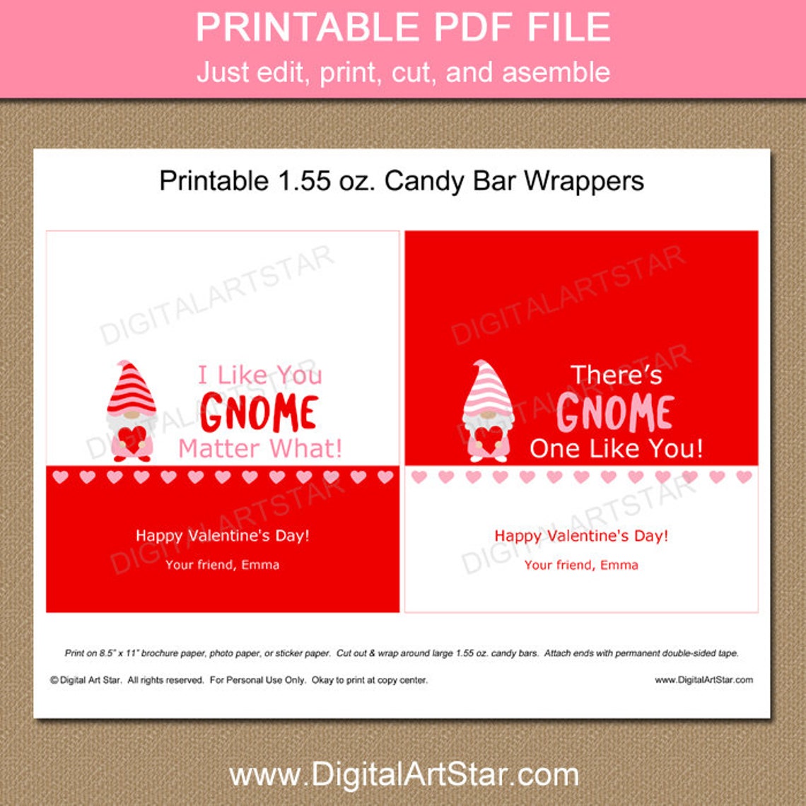 Valentine Candy Wrapper Template Valentine Chocolate Bar - Etsy