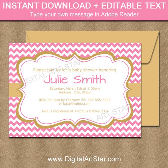 Printable Gold and Pink Invitation - Pink and Gold Baby Shower Invite - Editable Text PDF 1st Birthday Invitation Bridal Shower Invite PGDC Il_570xn
