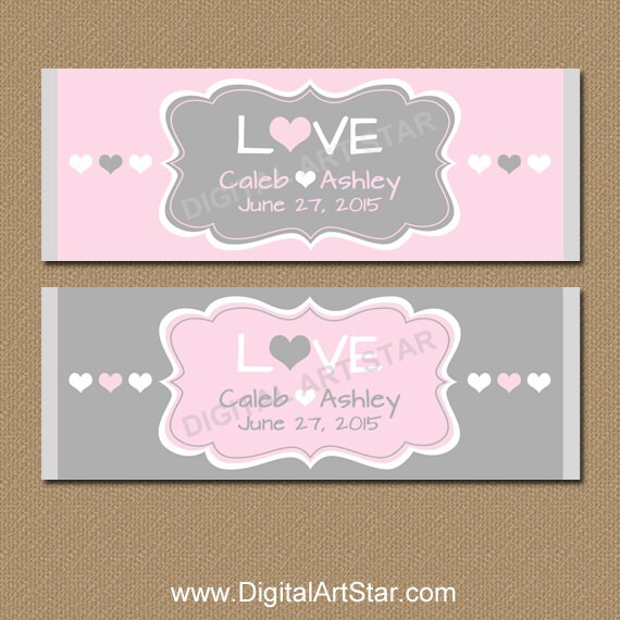 Wedding Candy Wrappers - Wedding Candy Labels - Personalized Wedding Party Favors - Bridal Shower Candy Wrappers - Blush Pink and Grey Il_570xn