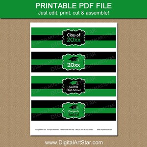 Graduation Water Bottle Labels Printable, Kelly Green Graduation Party Decorations Class of 2024 Water Bottle Wraps, Editable Download G1 image 3