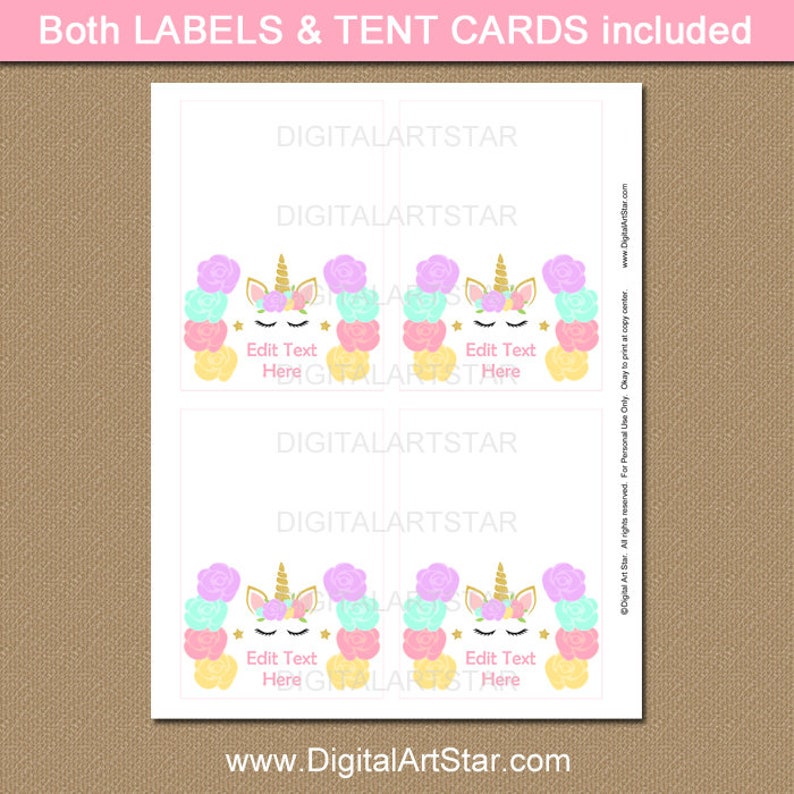 Unicorn Food Labels Unicorn Food Tents Unicorn Food Tags - Etsy